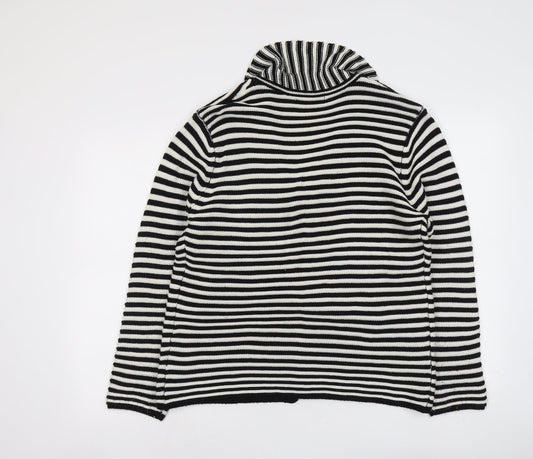 Just Elegance Womens Black Collared Striped Acrylic Cardigan Jumper Size L - Size L/XL