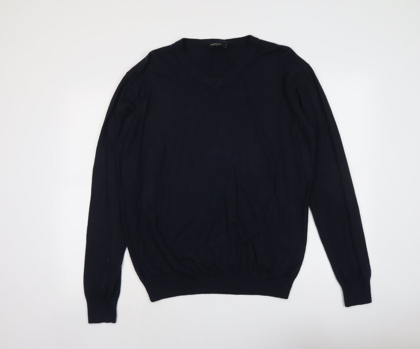 Capsule Mens Blue V-Neck Acrylic Pullover Jumper Size L Long Sleeve