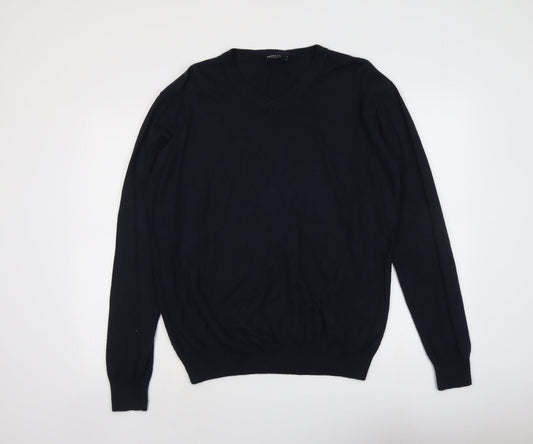 Capsule Mens Blue V-Neck Acrylic Pullover Jumper Size L Long Sleeve