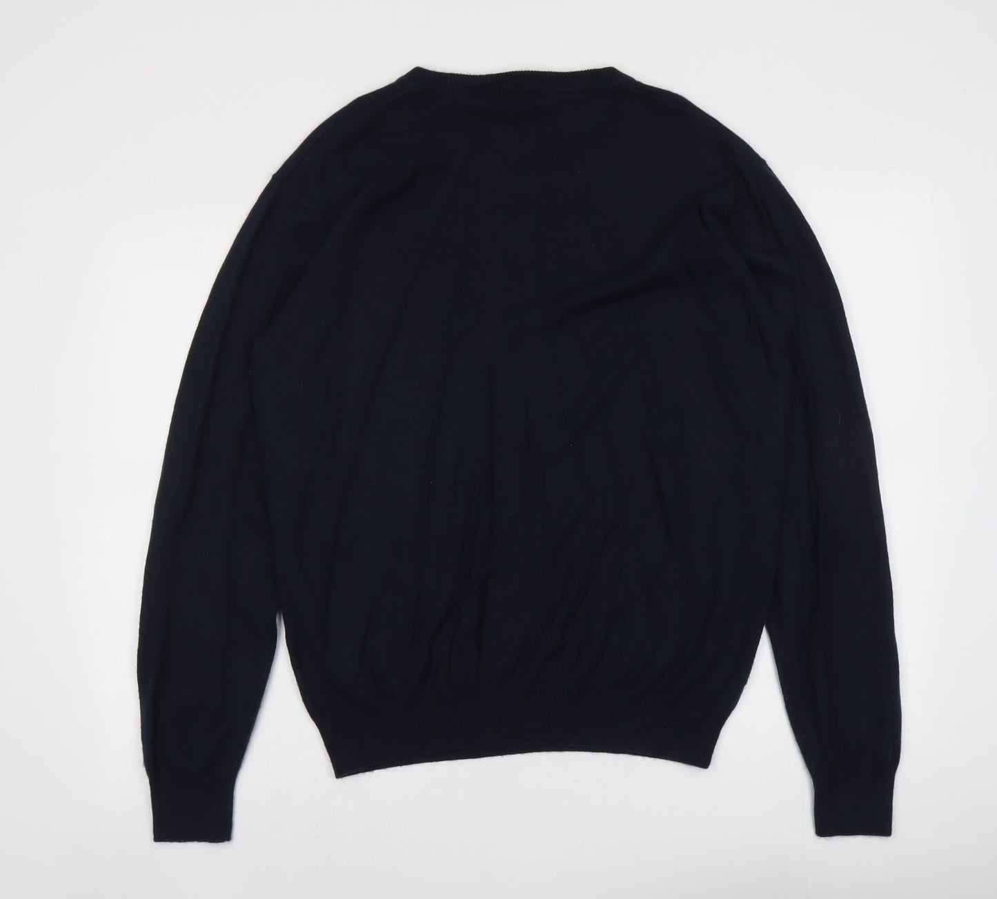 Capsule Mens Blue V-Neck Acrylic Pullover Jumper Size L Long Sleeve