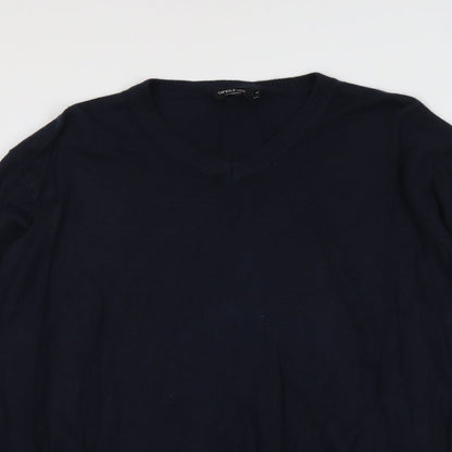 Capsule Mens Blue V-Neck Acrylic Pullover Jumper Size L Long Sleeve