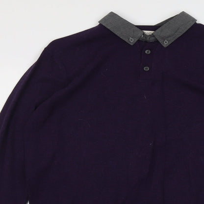 Matalan Mens Purple Collared Cotton Pullover Jumper Size M Long Sleeve