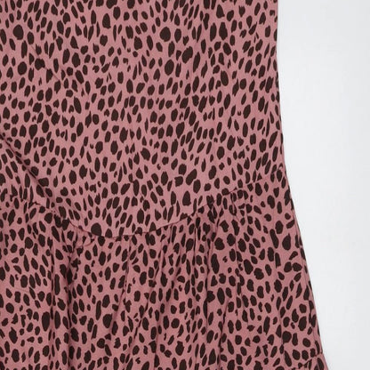 Preworn Womens Pink Animal Print Polyester Trapeze & Swing Size S Round Neck Zip - Leopard Pattern