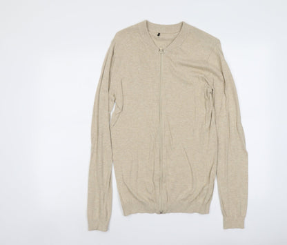 ASOS Mens Beige Round Neck Cotton Full Zip Jumper Size S Long Sleeve