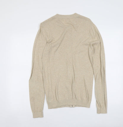 ASOS Mens Beige Round Neck Cotton Full Zip Jumper Size S Long Sleeve