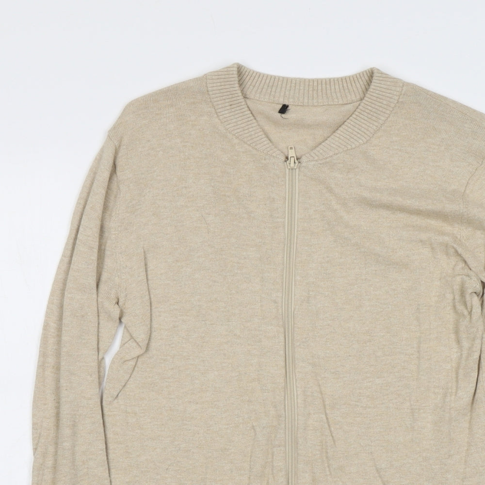 ASOS Mens Beige Round Neck Cotton Full Zip Jumper Size S Long Sleeve