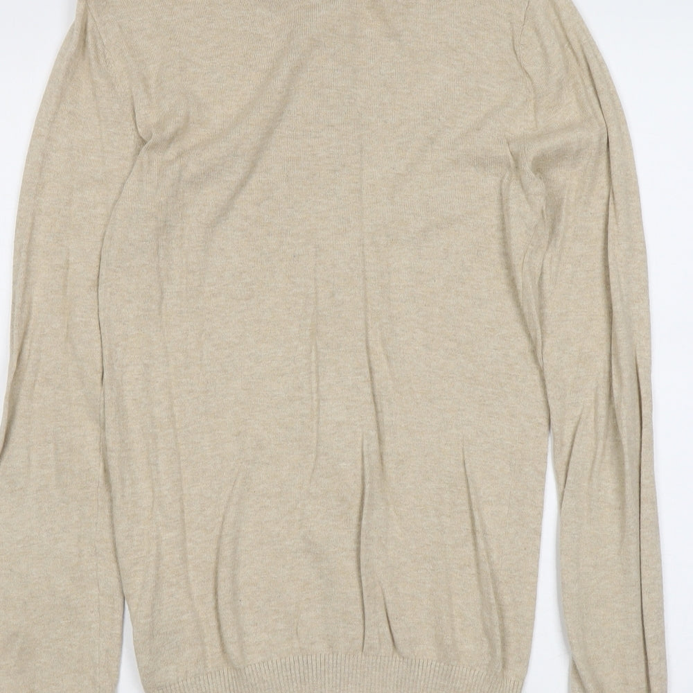 ASOS Mens Beige Round Neck Cotton Full Zip Jumper Size S Long Sleeve