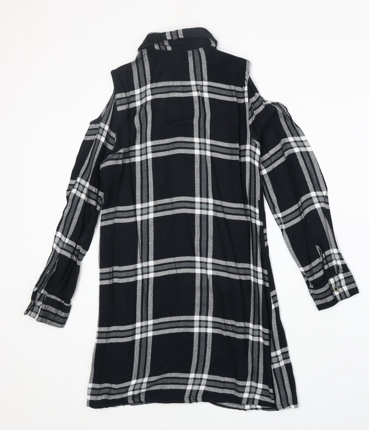 Miss Evie Womens Black Plaid Viscose Basic Button-Up Size 10 Collared