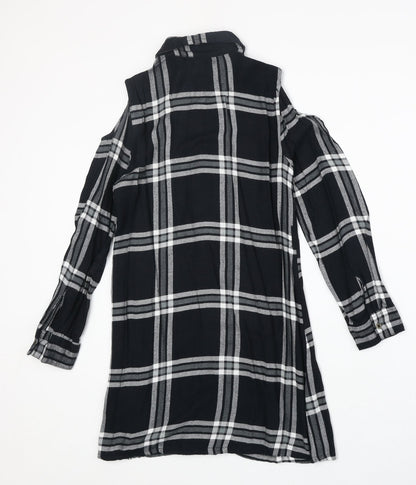 Miss Evie Womens Black Plaid Viscose Basic Button-Up Size 10 Collared