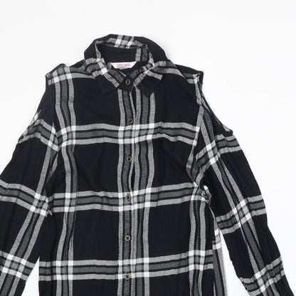 Miss Evie Womens Black Plaid Viscose Basic Button-Up Size 10 Collared