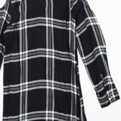 Miss Evie Womens Black Plaid Viscose Basic Button-Up Size 10 Collared