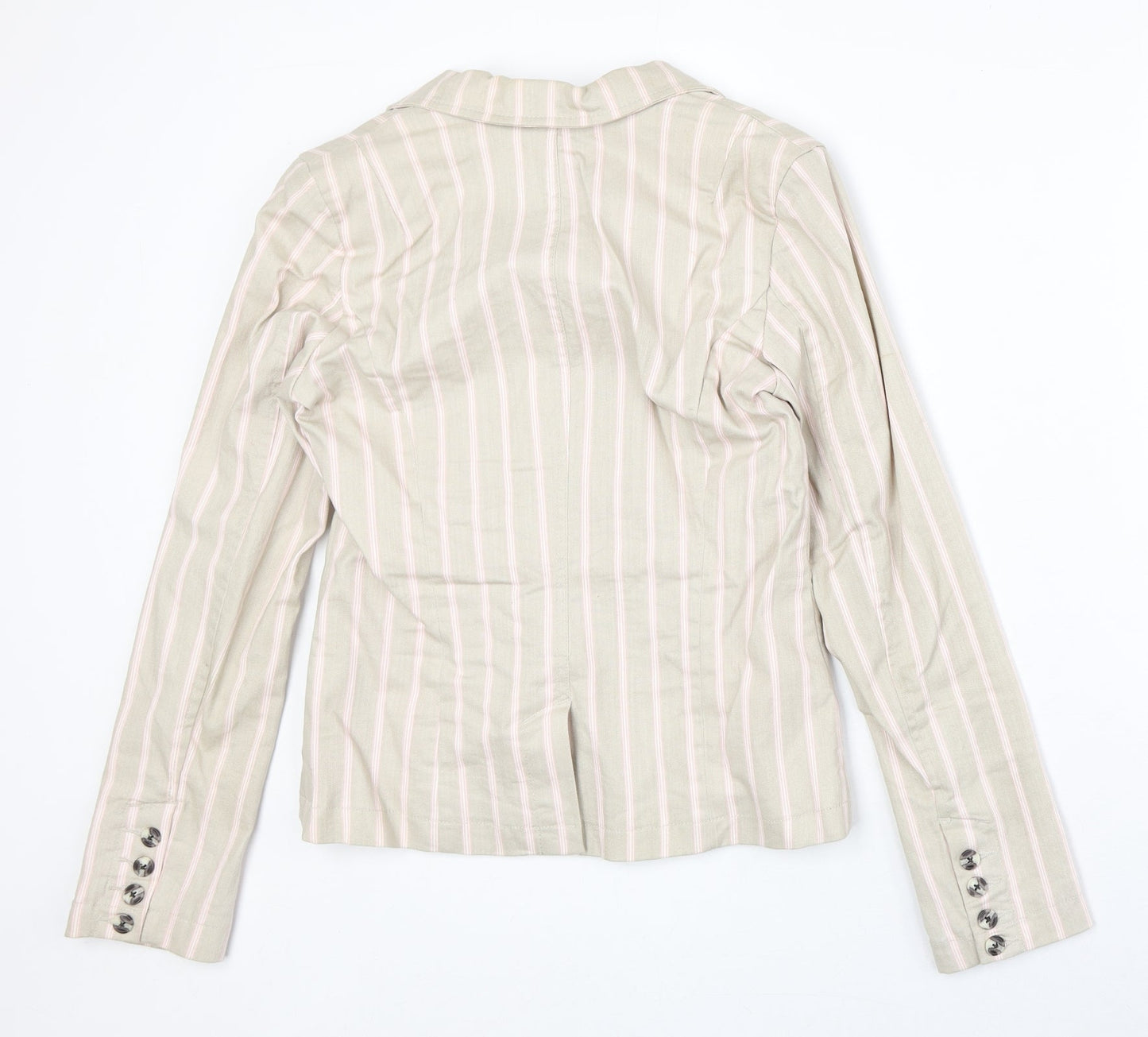 NEXT Womens Beige Striped Cotton Jacket Blazer Size 10