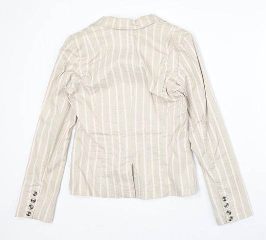 NEXT Womens Beige Striped Cotton Jacket Blazer Size 10
