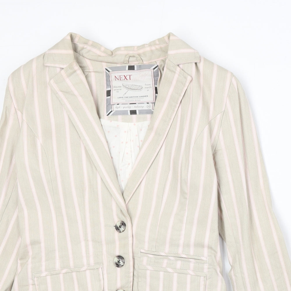 NEXT Womens Beige Striped Cotton Jacket Blazer Size 10