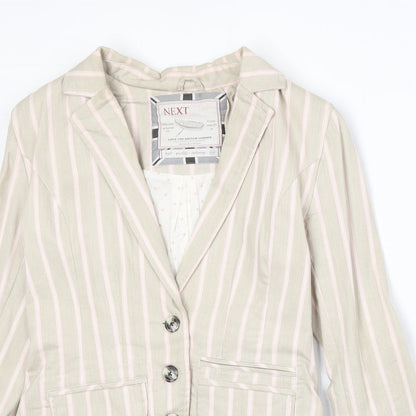 NEXT Womens Beige Striped Cotton Jacket Blazer Size 10