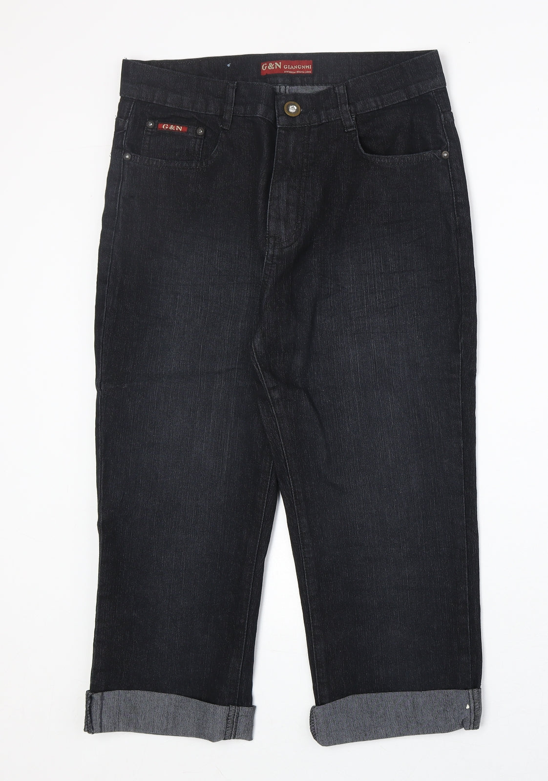 G&N Womens Black Cotton Straight Jeans Size 31 in Regular Zip