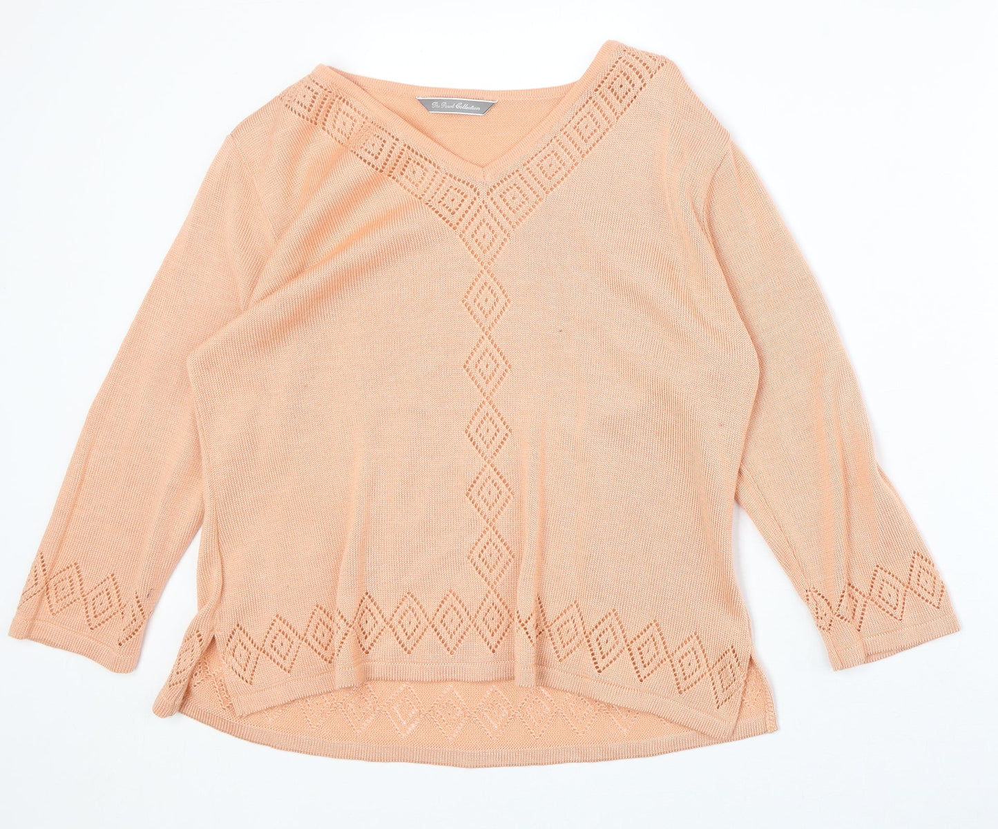 The Pearl Collection Womens Pink V-Neck Acrylic Pullover Jumper Size 10