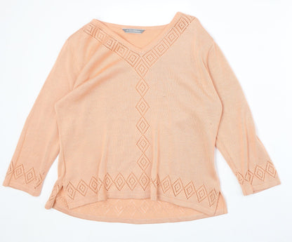 The Pearl Collection Womens Pink V-Neck Acrylic Pullover Jumper Size 10