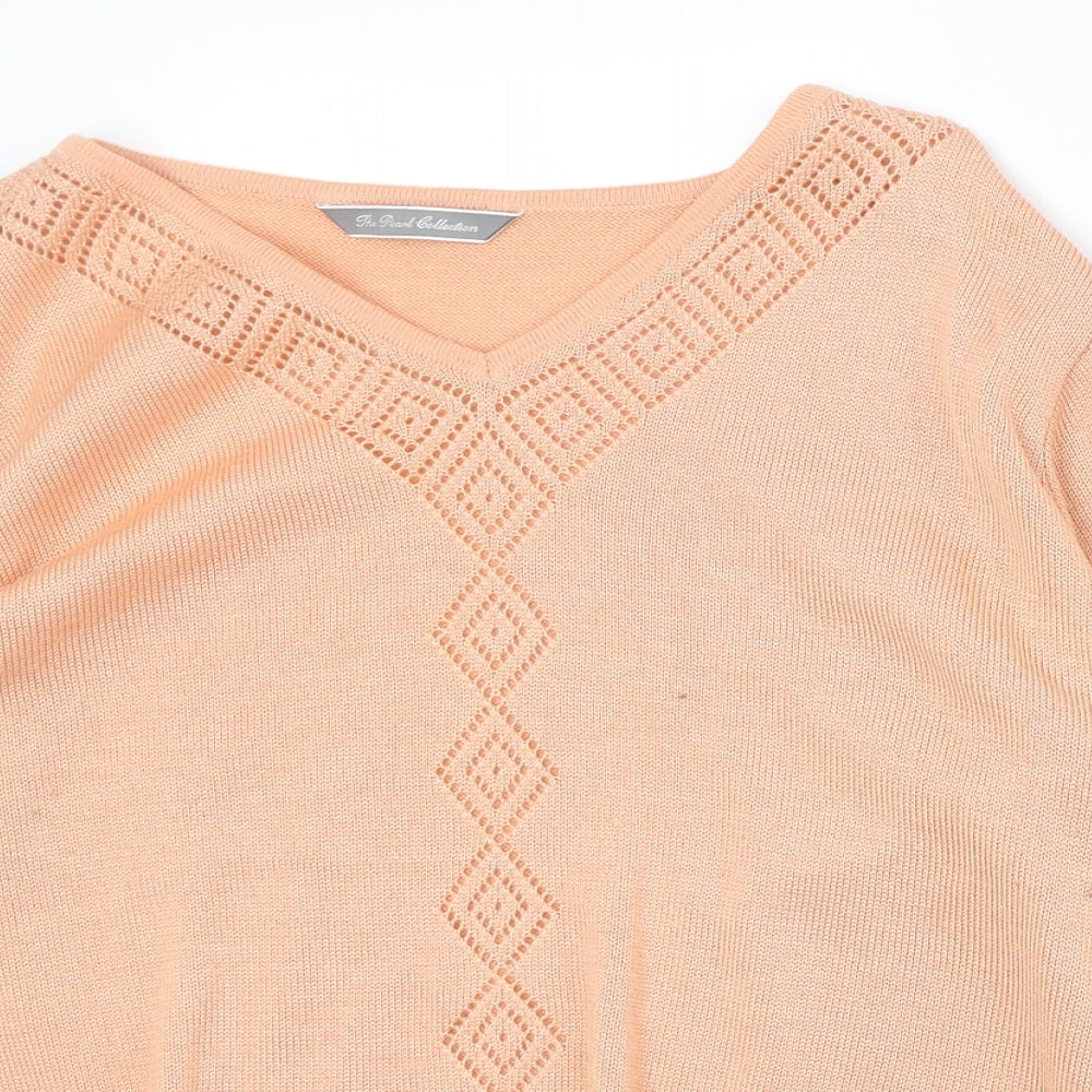 The Pearl Collection Womens Pink V-Neck Acrylic Pullover Jumper Size 10