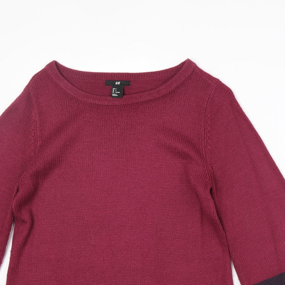 H&M Womens Pink Round Neck Geometric Acrylic Pullover Jumper Size S