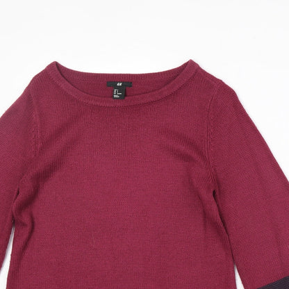 H&M Womens Pink Round Neck Geometric Acrylic Pullover Jumper Size S