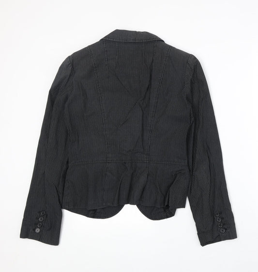 Warehouse Womens Black Pinstripe Cotton Jacket Blazer Size 12