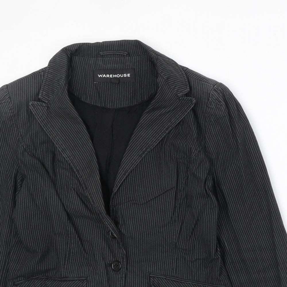 Warehouse Womens Black Pinstripe Cotton Jacket Blazer Size 12