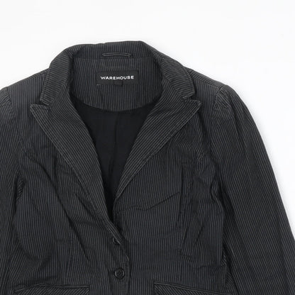 Warehouse Womens Black Pinstripe Cotton Jacket Blazer Size 12