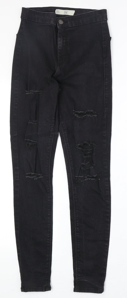 Topshop Womens Black Cotton Skinny Jeans Size 28 in Regular Zip
