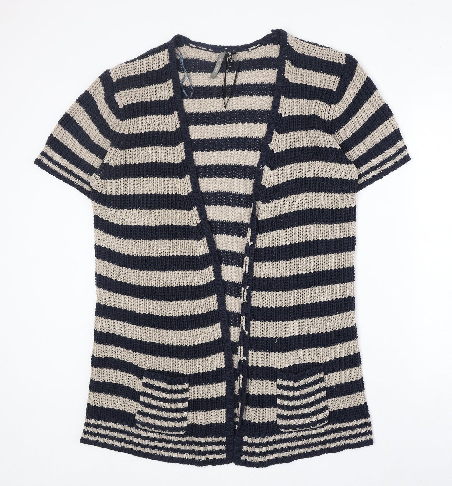 Intuition Womens Beige V-Neck Striped Acrylic Cardigan Jumper Size L