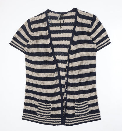 Intuition Womens Beige V-Neck Striped Acrylic Cardigan Jumper Size L