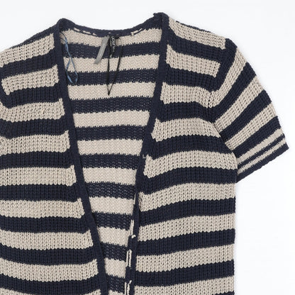 Intuition Womens Beige V-Neck Striped Acrylic Cardigan Jumper Size L