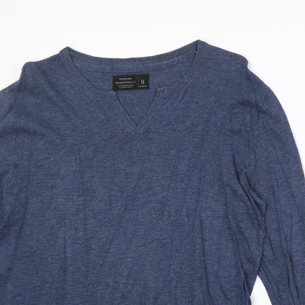 Reserved & Co Mens Blue V-Neck Polyester Pullover Jumper Size M Long Sleeve