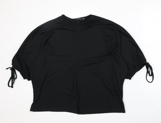 Boohoo Womens Black Polyester Basic T-Shirt Size 12 Round Neck - Tie Sleeve Detail