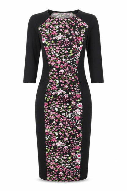 Club L Womens Black Floral Viscose Bodycon Size 8 Round Neck Pullover