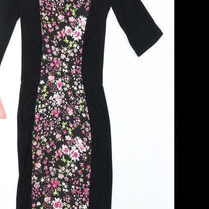 Club L Womens Black Floral Viscose Bodycon Size 8 Round Neck Pullover