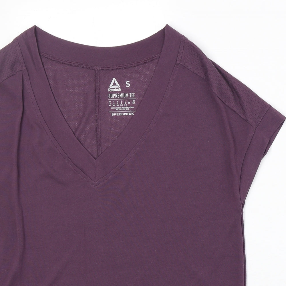 Reebok Womens Purple Polyester Jersey T-Shirt Size S V-Neck Pullover