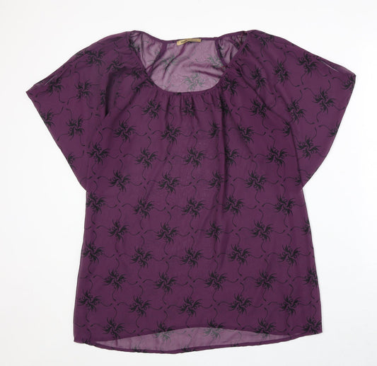 George Womens Purple Geometric Polyester Basic Blouse Size 12 Boat Neck