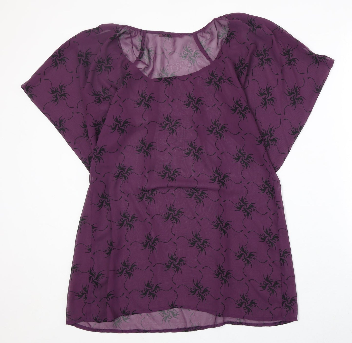 George Womens Purple Geometric Polyester Basic Blouse Size 12 Boat Neck