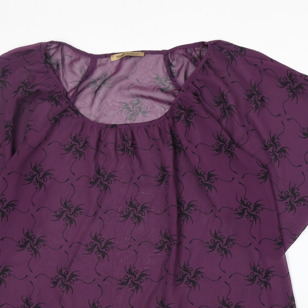 George Womens Purple Geometric Polyester Basic Blouse Size 12 Boat Neck