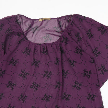 George Womens Purple Geometric Polyester Basic Blouse Size 12 Boat Neck