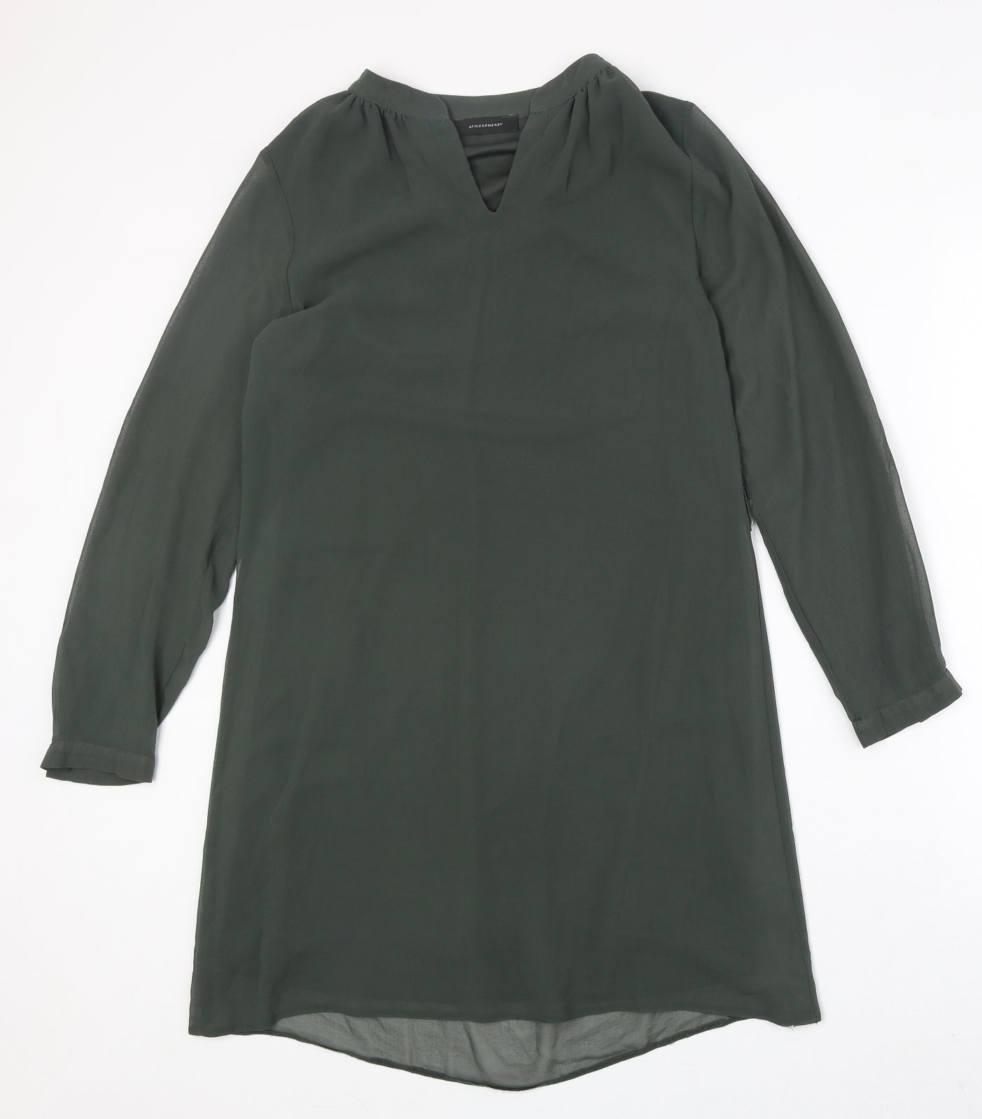 Atmosphere Womens Green Polyester A-Line Size 8 V-Neck Pullover