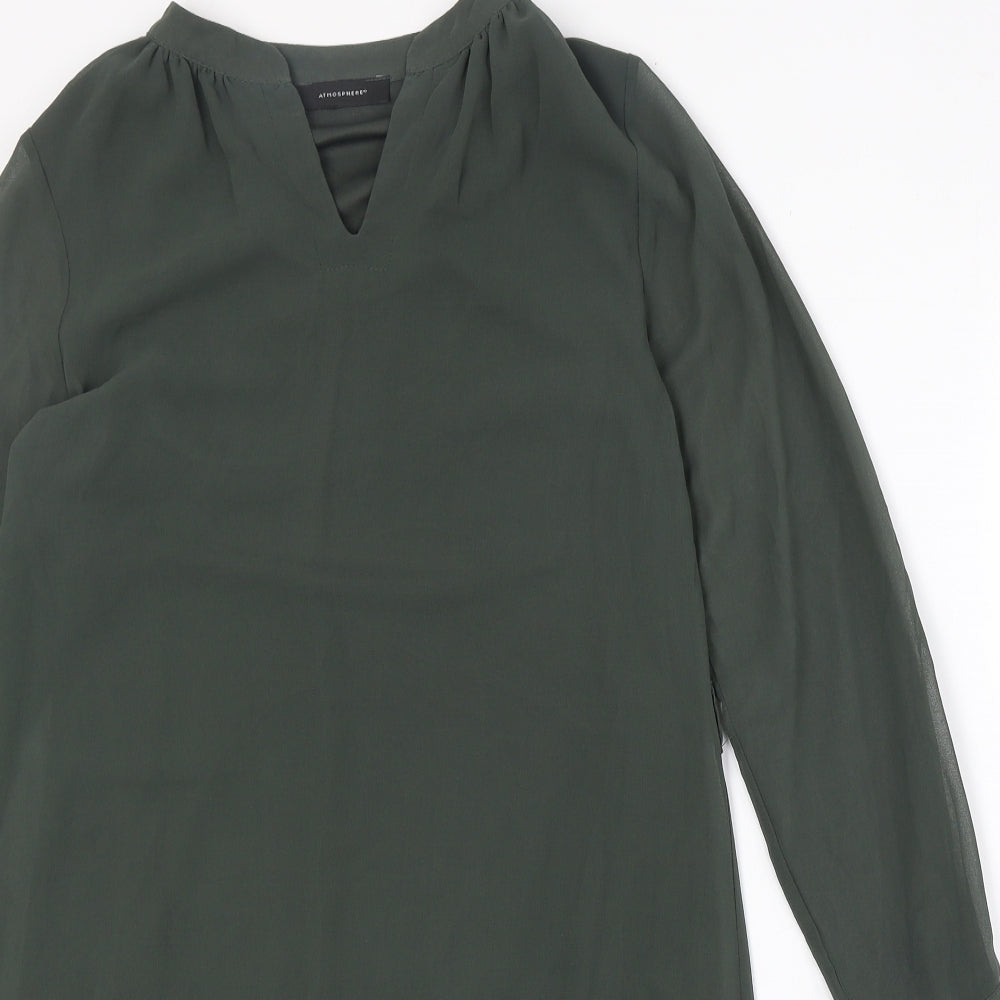 Atmosphere Womens Green Polyester A-Line Size 8 V-Neck Pullover