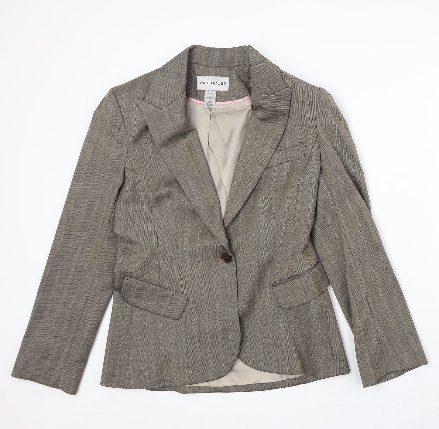 Warehouse Womens Beige Wool Jacket Blazer Size 12