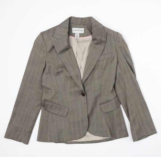 Warehouse Womens Beige Wool Jacket Blazer Size 12