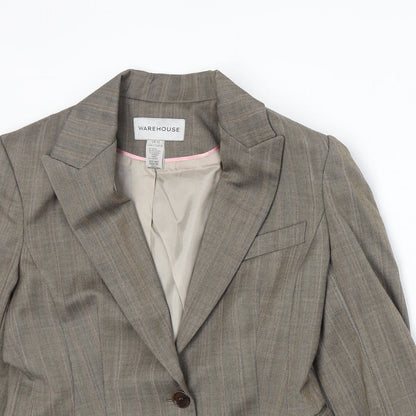 Warehouse Womens Beige Wool Jacket Blazer Size 12