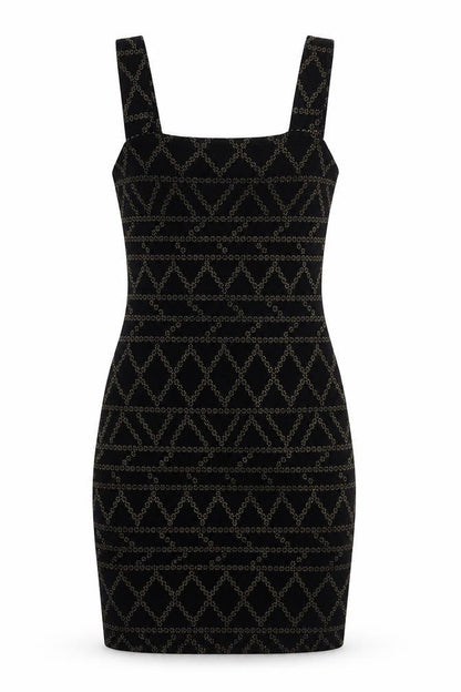 H&M Womens Black Geometric Viscose Bodycon Size S Square Neck Pullover