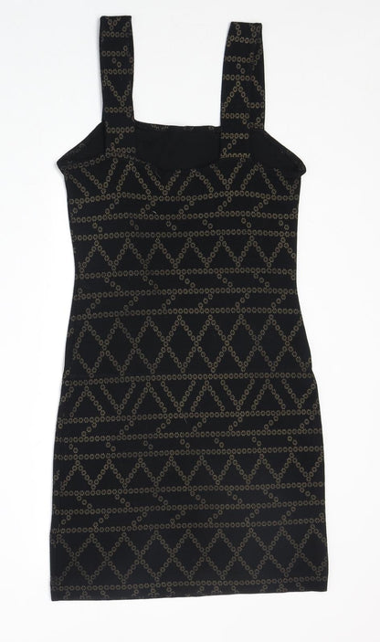H&M Womens Black Geometric Viscose Bodycon Size S Square Neck Pullover