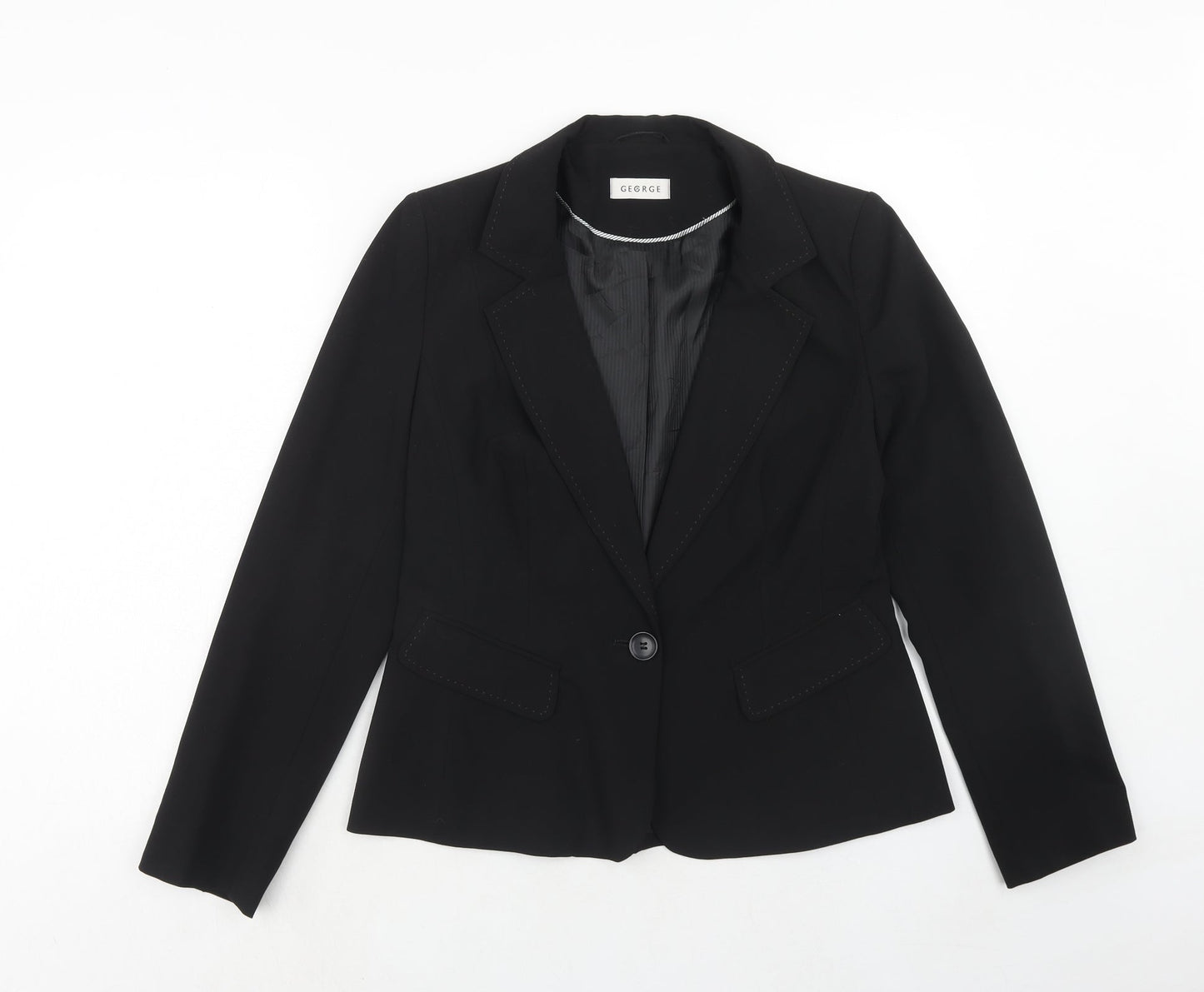George Womens Black Polyester Jacket Blazer Size 12