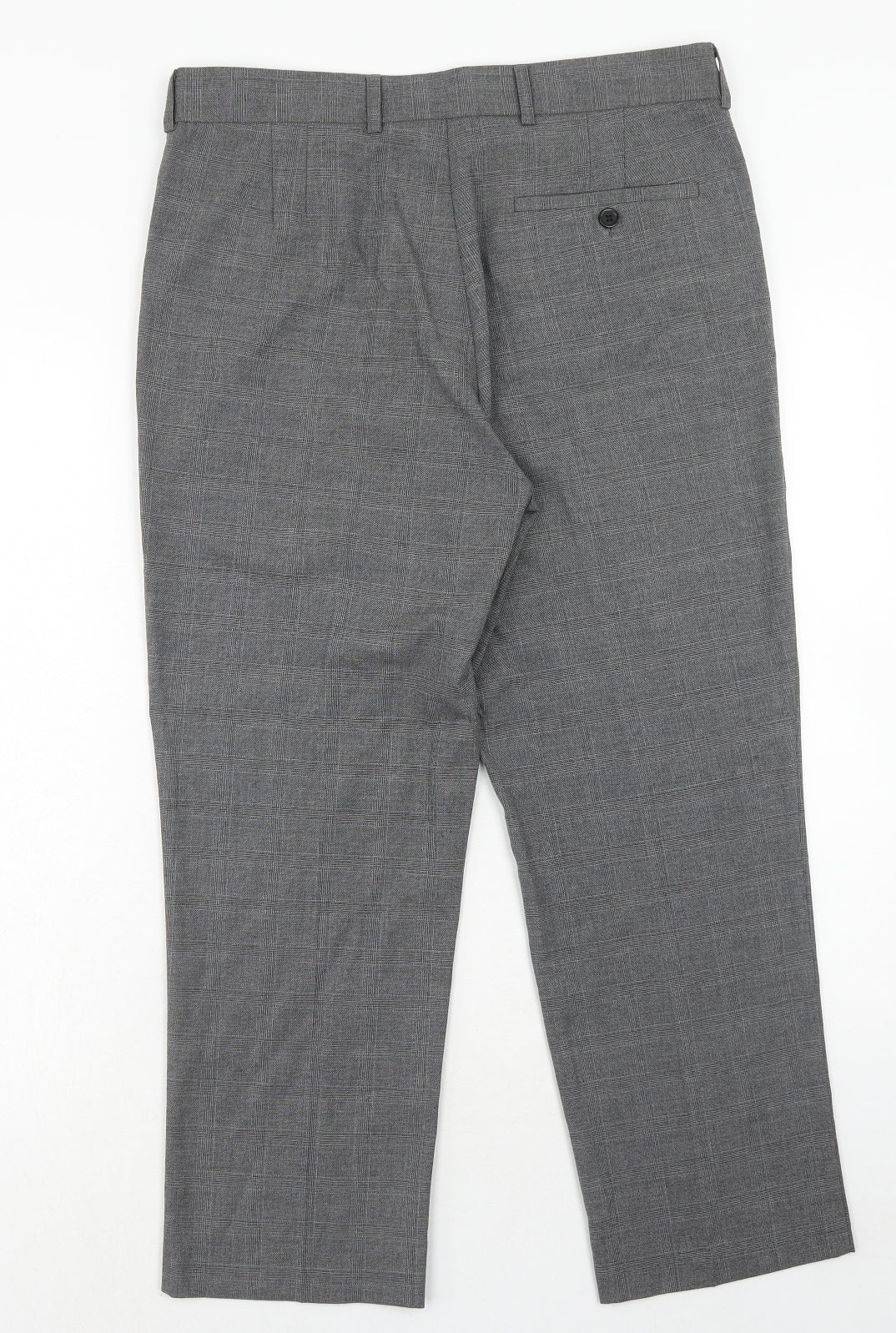 Loom Womens Grey Plaid Polyester Chino Trousers Size 32 L30 in Regular Hook & Eye